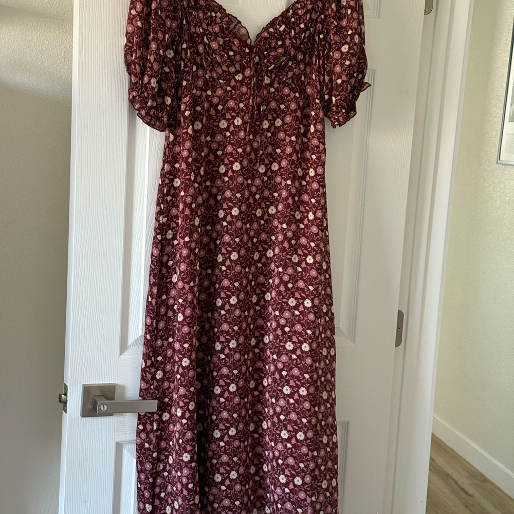 Vici Burgundy Floral Midi Dress
